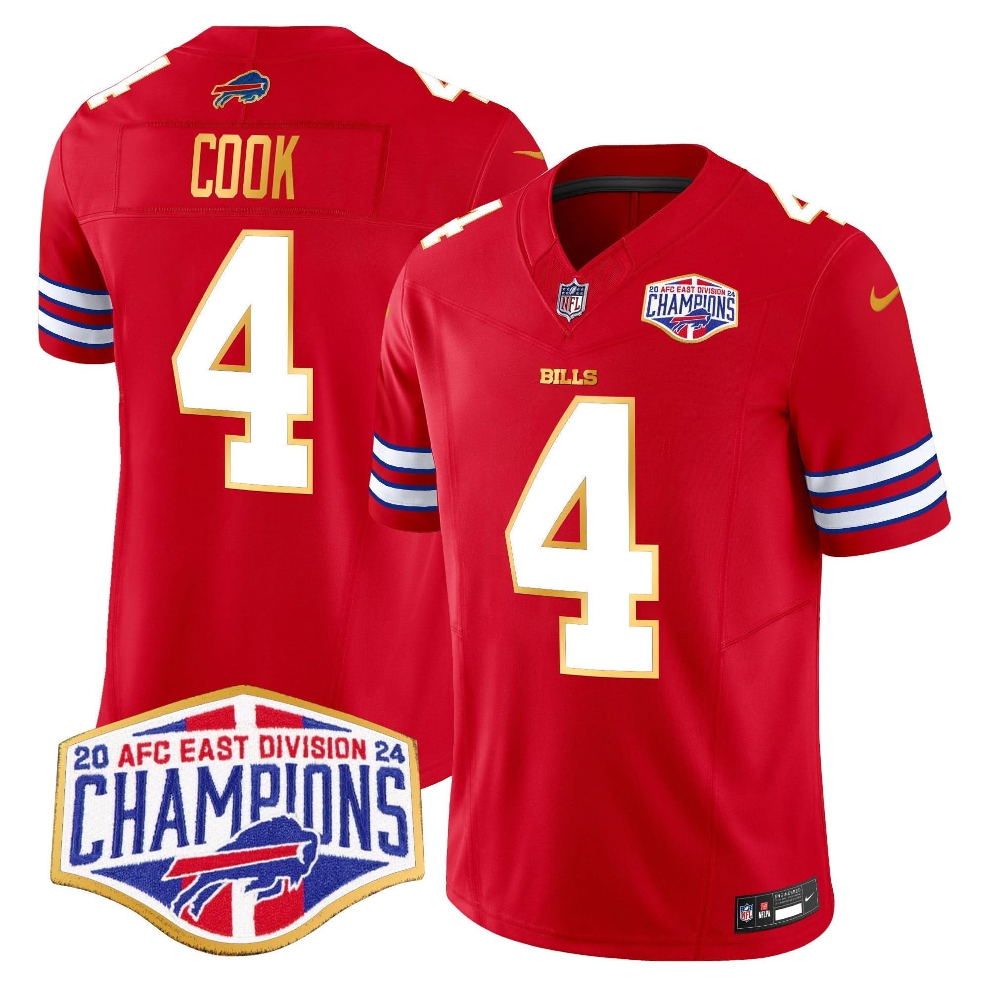 Bills 2024 AFC East Division Champions Gold Trim Vapor Limited Jersey - All Stitched